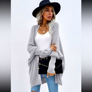 Gray Batwing Sleeve Cardigan